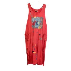 Blue-Eyed Bear Untamed Heart pink sleeveless maxi dress hand blocked cotton OS